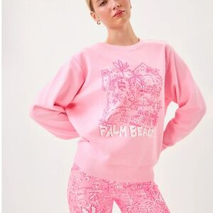 NWT Lilly Pulitzer Ballad Cotton Sweatshirt Conch Shell Pink Palm Beach Size XXL